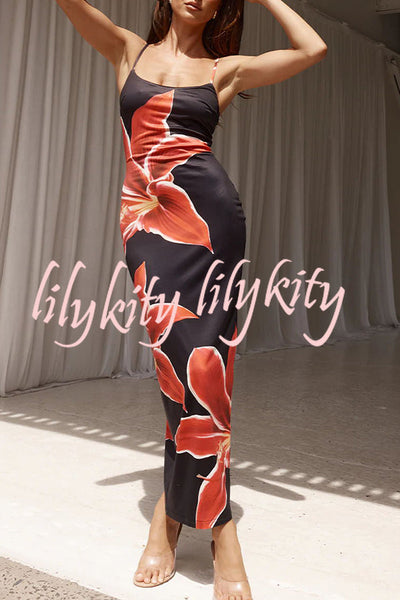 Definitely Memorable Abstract Floral Print Slip Stretch Maxi Dress