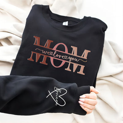 Personalized Wear Heart On Sleeve Mama we love you Sweatshirt with Kid Names on Sleeves-Mother's Day Sale (Customized free)