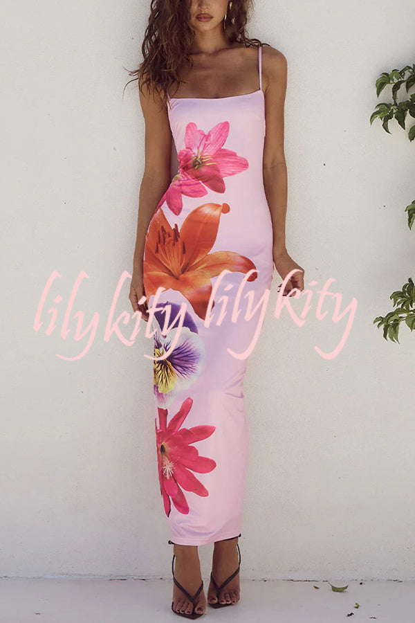 Definitely Memorable Abstract Floral Print Slip Stretch Maxi Dress