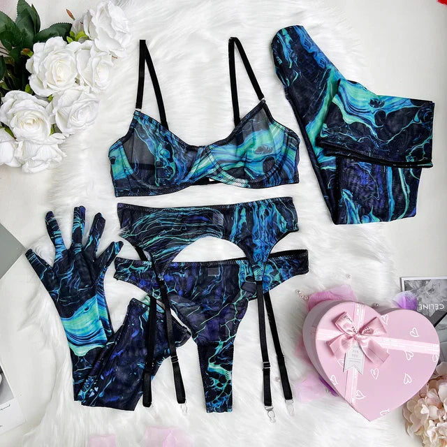 Serena | 5-Piece Tie Dye Lingerie Set