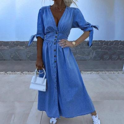 Mary Denim Style Maxi Dress