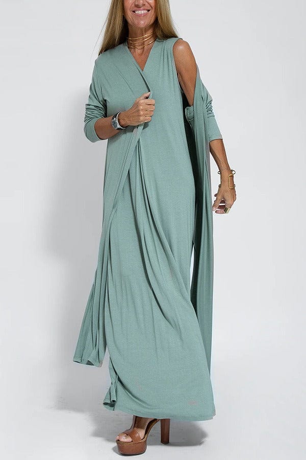 Clara Elegant Long Dress with FREE Matching Vest