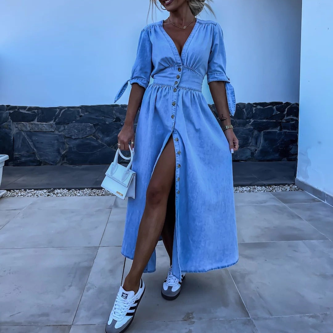 Mary Denim Style Maxi Dress