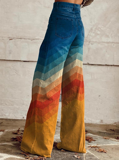 THALASSA ORANGE AND BLUE STRIPES WIDE LEG PANTS