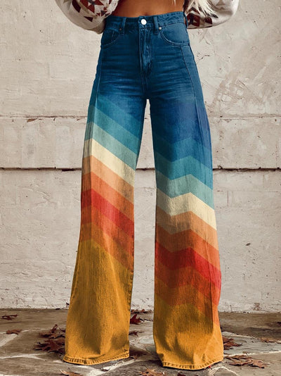 THALASSA ORANGE AND BLUE STRIPES WIDE LEG PANTS